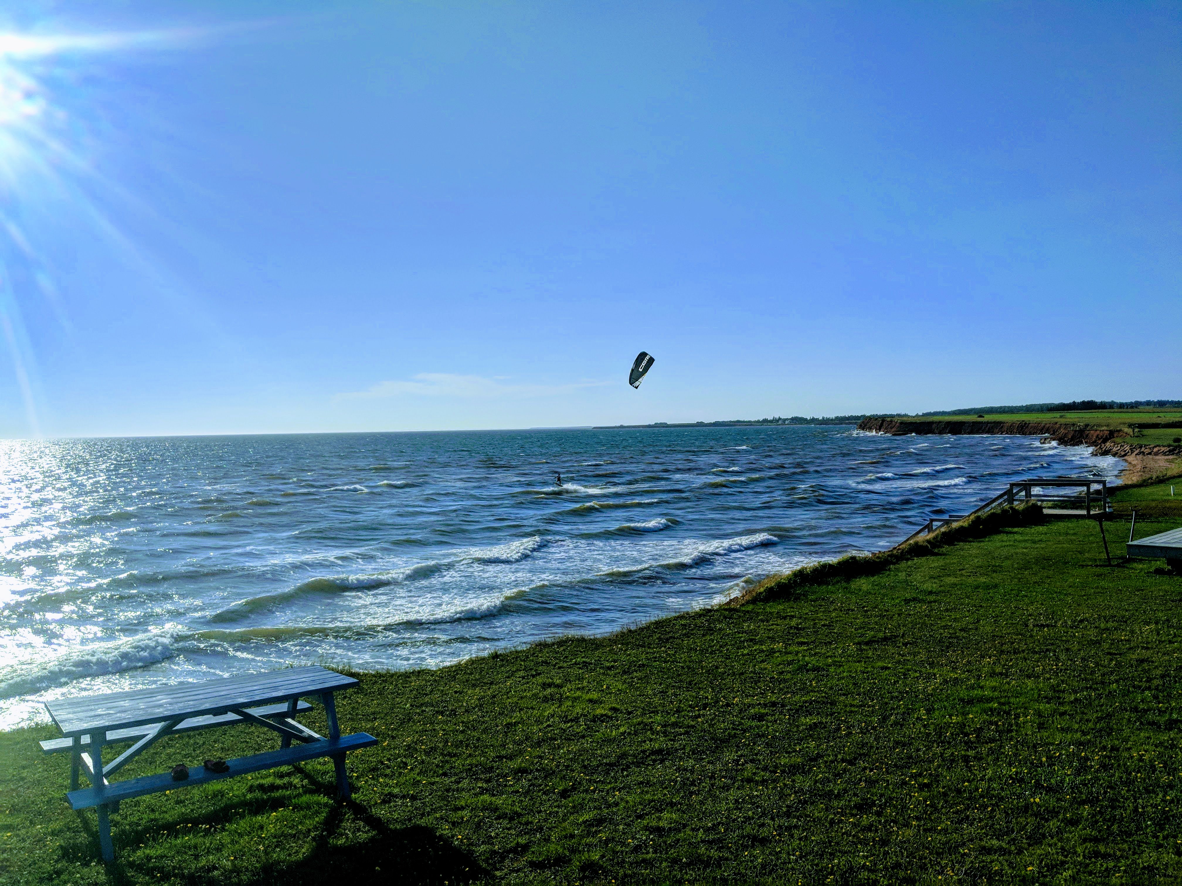 Kiteboarding at sunset